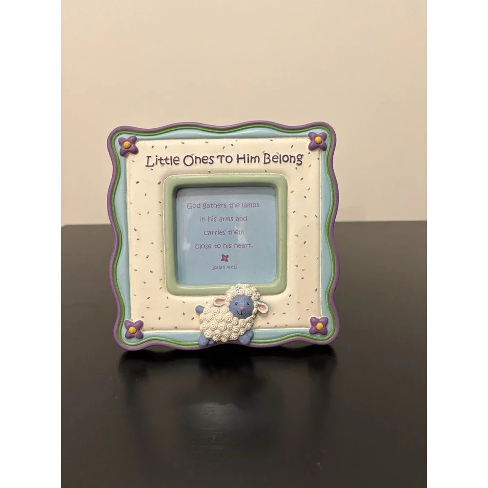 Y2K Ceramic Baby Picture Frame With Lamb Christian Bible Verse Gift 6.5 “ X 6.5”